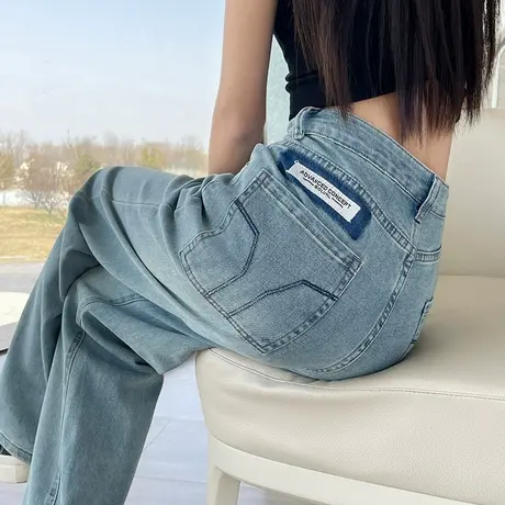 复古窄版阔腿牛仔裤女2025年春夏薄款高腰垂感显瘦百搭直筒拖地裤商品大图