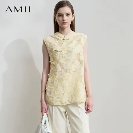 AMII【新中式刺绣衬衫】25夏新中式小立领无袖刺绣旗袍衬衣衬衫女商品大图