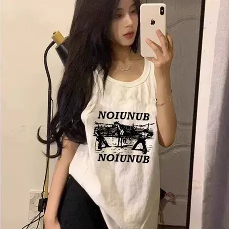 纯棉辣妹吊带运动坎肩背心无袖t恤女夏外穿高级感宽松篮球服上衣商品大图