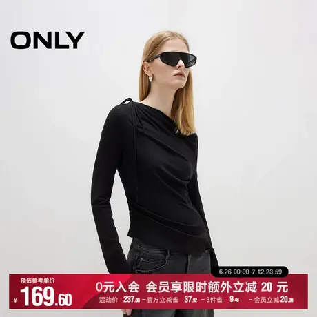 ONLY2025夏季新款纯色舒适弹力修身一字荡领不规则下摆长袖T恤女图片