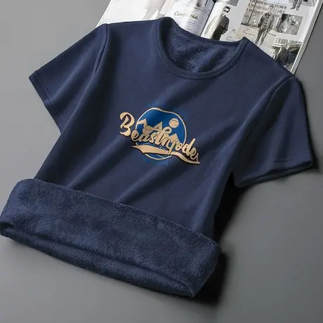 短袖t恤男士2025新款印花上衣服秋冬加绒加厚半袖潮流打底衫体恤图片