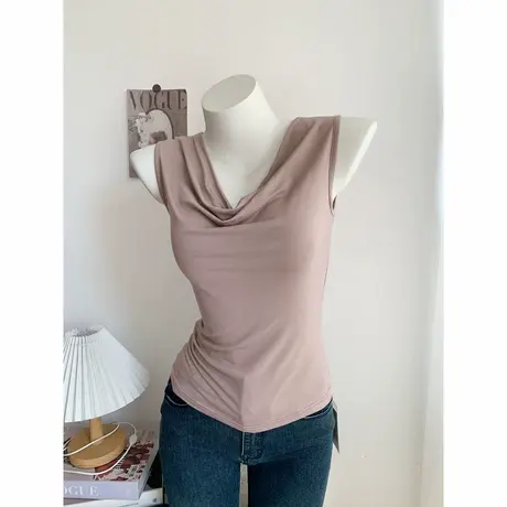 2023春夏荡领无袖V领背心修身显瘦打底上衣女商品大图