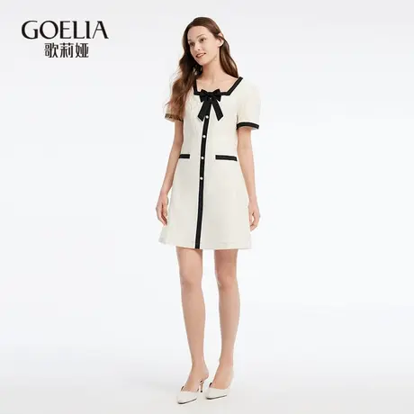 歌莉娅秋季新品小香风提花连衣裙（配送蝴蝶结）1A8H4K2WA商品大图