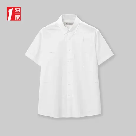 海一家大众休闲短衬2025夏季新款简约花纹男士短袖衬衫商品大图