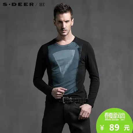 sdeerhe圣迪奥男装个性时尚休闲圆领艺术印花长袖T恤H15270214图片