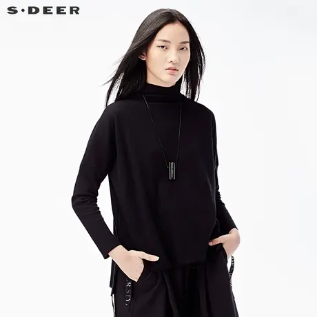 sdeer圣迪奥2018秋装简约占领飘带肌理棉纺针织衫毛衣女S17380290图片