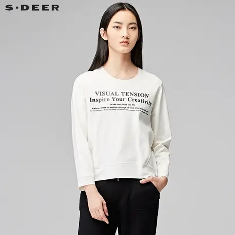 sdeer圣迪奥2018冬装新款唯美素白字母圆领套头长袖T恤S17480223图片