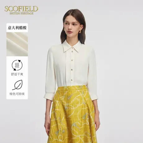 【意大利醋酸】Scofield女通勤简约翻领排扣七分袖衬衫夏季上衣商品大图
