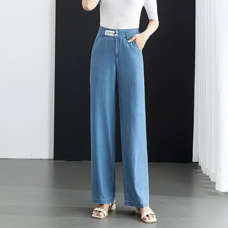 2025夏季天丝新款高腰显瘦直筒牛仔裤女宽松阔腿拖地长裤子ins潮商品大图