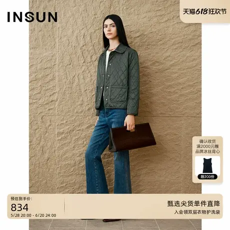 「巴恩风」INSUN恩裳专选秋季老钱风菱格桑蚕丝棉服外套商品大图