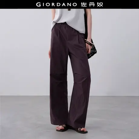 设计师款佐丹奴裤子女夏季新款膝部打褶松紧腰休闲长裤女18415518商品大图