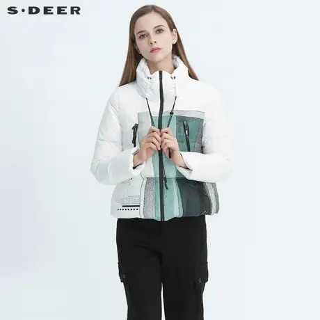 sdeer圣迪奥冬季时尚休闲立领字母印花短款羽绒服女S20482427图片