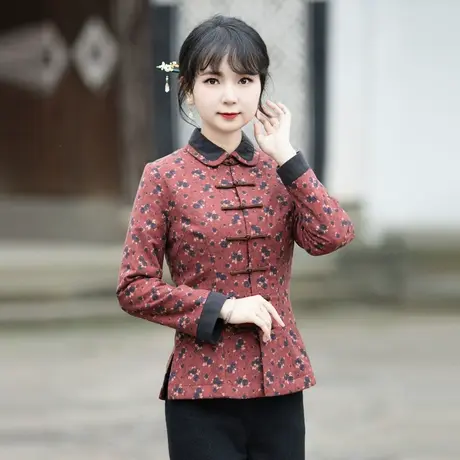 筠雅唐装女中国风冬中式旗袍上衣女装中式盘扣时尚百搭外套23J680商品大图