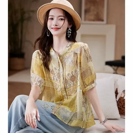 宝诗黎【新品价158元】圆领印花短袖衬衫AES4031商品大图