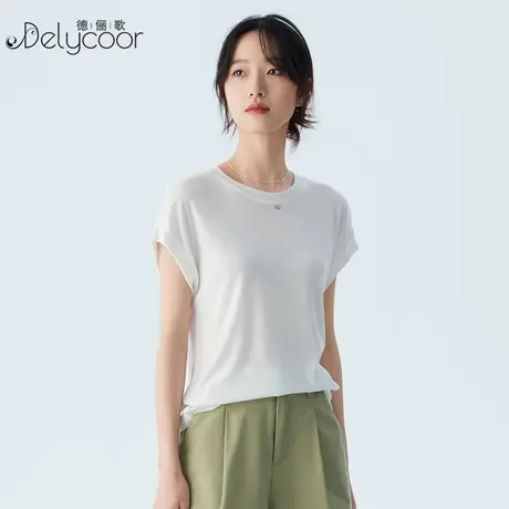 莱赛尔天丝短袖t恤女夏季薄款透气冰丝上衣圆领设计感内搭打底衫图片