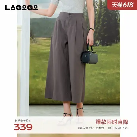LAGOGO灰色高腰宽松休闲裤女士拉谷谷2025夏季新款阔腿裤显瘦裤子商品大图