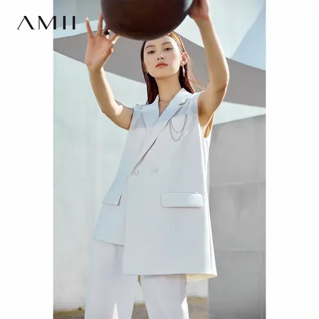 Amii西装马夹女2025夏季新款中长款上衣配金属链条不对称下摆马甲商品大图