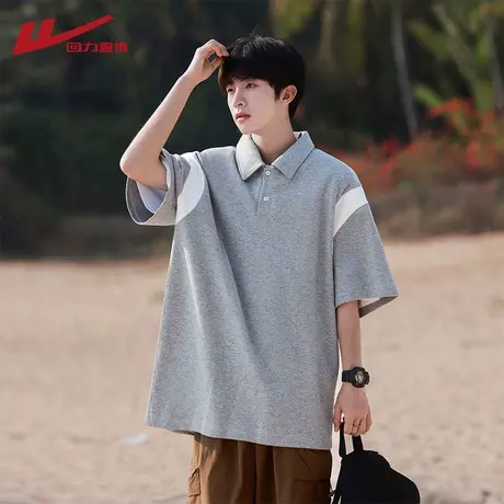回力日系重磅短袖polo衫男夏季2025新款潮牌宽松男生t恤五分半袖图片