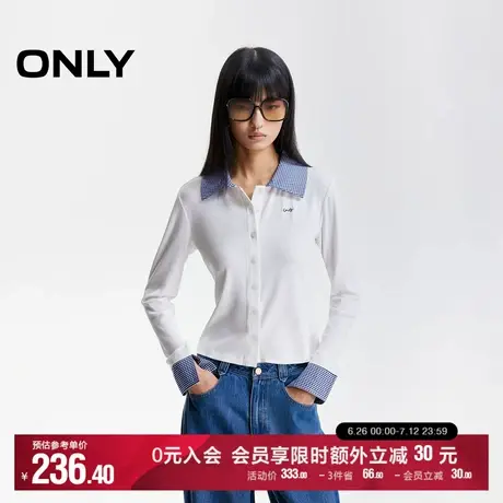 ONLY2025秋季新款衬衫拼接领口设计修身显瘦翻领长袖正肩T恤女图片