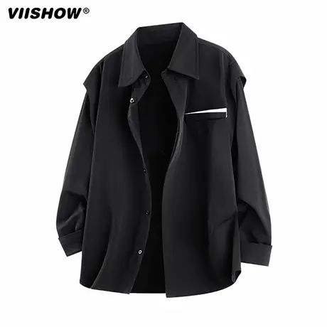 VIISHOW假两件衬衫男秋季长袖2025新款小众衬衣潮流痞帅上衣外套商品大图