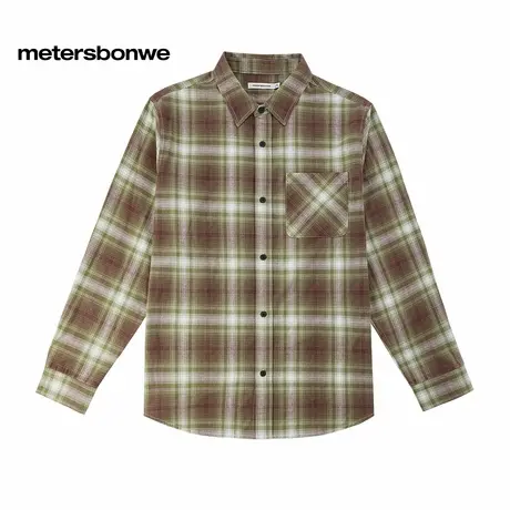 [美邦娃衣同款]格纹衬衫男士2025秋新款宽松舒适纯棉翻领格子衬衣图片