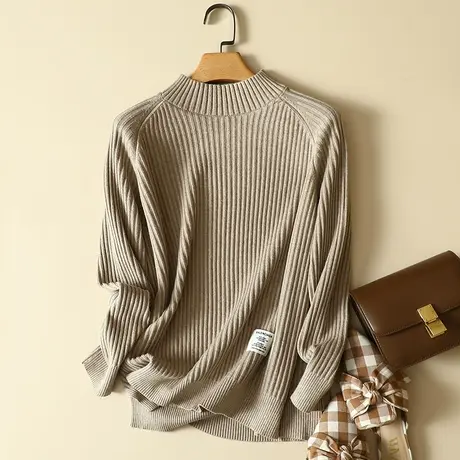 半高领毛衣女宽松外穿慵懒风加厚打底针织衫女装套头2024春装新款图片