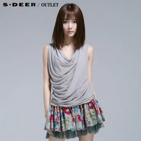s.deer【上新】圣迪奥专柜正品女韩版修身无袖雪纺衫上衣3280321图片