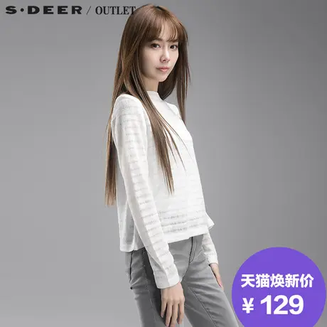 s.deer【新品】圣迪奥专柜正品一字领微透条纹针织衫S15180265图片