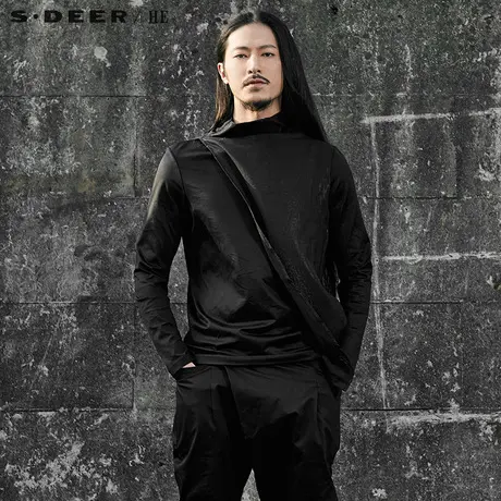 sdeerhe圣迪奥男装个性简约休闲舒适拼接黑色长袖T恤男H15170278图片