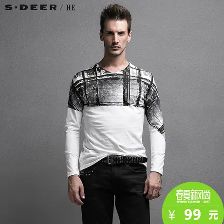 sdeerhe圣迪奥男装个性时尚基础纯棉立领印花长袖T恤男H15270202图片