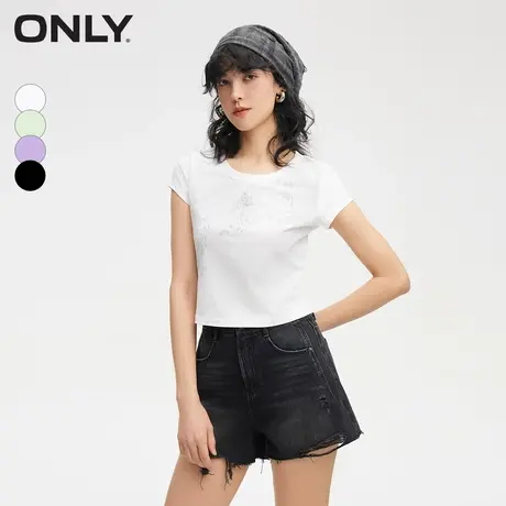ONLY奥莱夏季休闲百搭纯棉印花短款圆领短袖T恤女商品大图