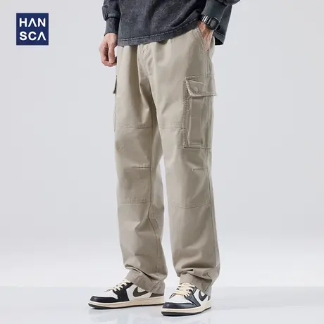 hansca纯棉美式工装裤男秋冬新款宽松直筒阔腿多口袋爆款休闲长裤商品大图