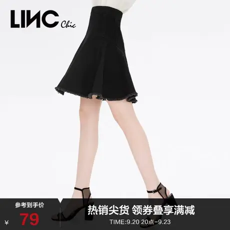 LINCCHIC金羽杰裙子女毛边A字裙牛仔短裙半身裙女922341图片