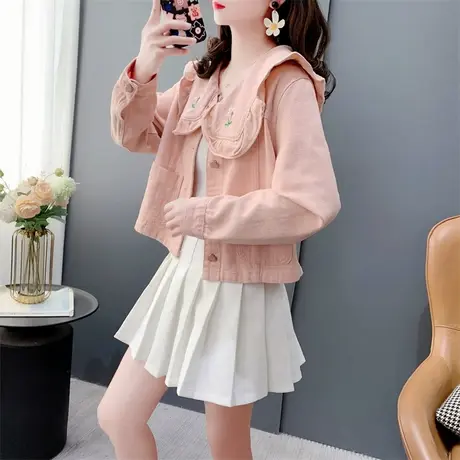 小清新娃娃领牛仔外套女春季2024年新款宽松洋气减龄甜美夹克上衣商品大图