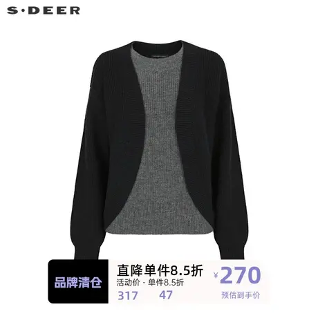 sdeer圣迪奥女装罗纹圆领撞色拼接宽松针织衫S234Z3569👫商品大图