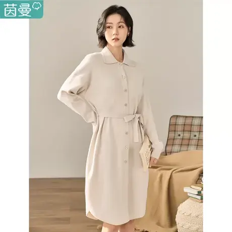 茵曼旗舰店长袖连衣裙女2023春冬新款收腰显瘦polo针织中长裙子商品大图