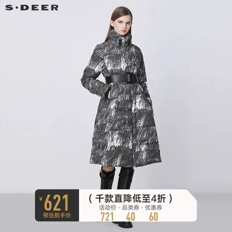 sdeer圣迪奥冬季高领抽绳涂鸦收腰长款羽绒服女S21482421💶商品大图