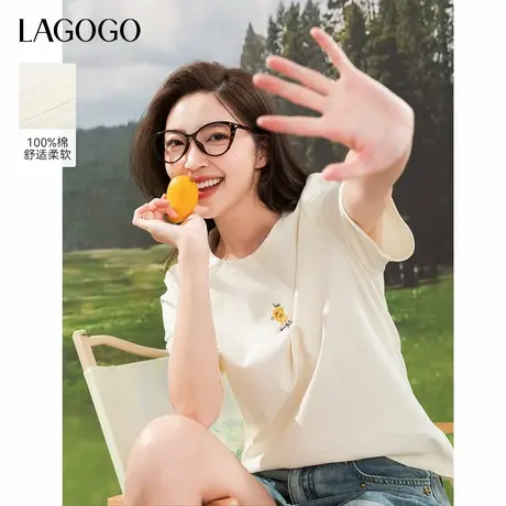 LAGOGO纯棉刺绣减龄可爱T恤女拉谷谷2025年夏季新款百搭通勤上衣商品大图