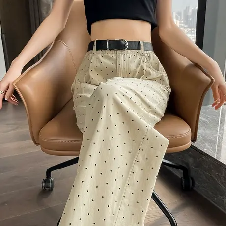 波点窄版阔腿裤女2025夏季薄款高腰显瘦宽松百搭休闲拖地直筒裤子图片