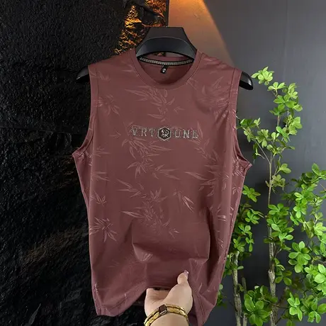 夏季新款冰丝背心男士薄款休闲潮流无袖t恤运动透气速干圆领坎肩图片