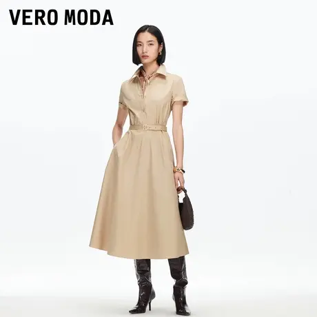 Vero Moda连衣裙女2025秋季新款纯棉腰带飘带A字中长裙32537B002商品大图