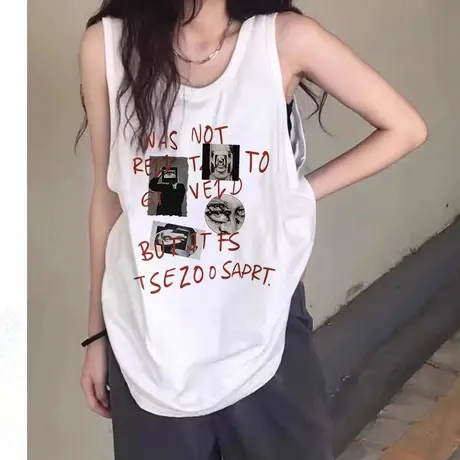纯棉吊带坎肩背心无袖t恤女2025夏外穿高级感慵懒风宽松挂脖上衣图片