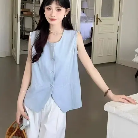 设计感小众轻熟法式背心衬衫女士夏洋气减龄修身显瘦气质无袖上衣商品大图