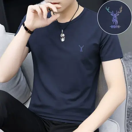 莫代尔短袖t恤男夏装上衣服潮牌潮流鹿头体恤衫冰丝冰感圆领半袖商品大图