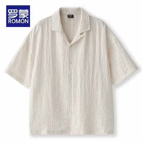 罗蒙高端冰丝亚麻短袖衬衫男士2025夏季薄款棉麻宽松衬衣休闲上衣商品大图