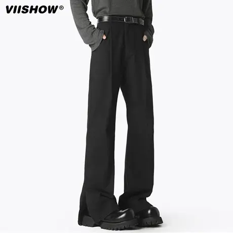 VIISHOW男士立体压褶垂感直筒休闲裤2025秋季新款百搭宽松长裤子商品大图