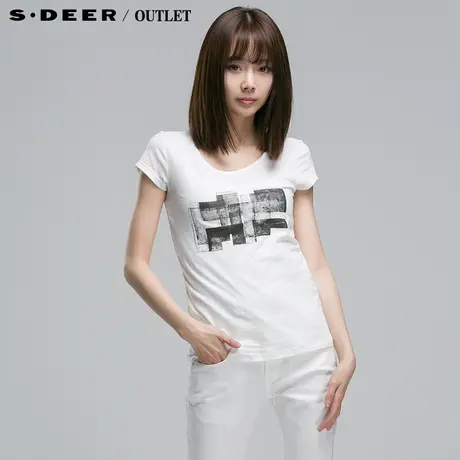 s.deer【上新】圣迪奥2015夏装新品女夏休闲印染短袖T恤4280176图片