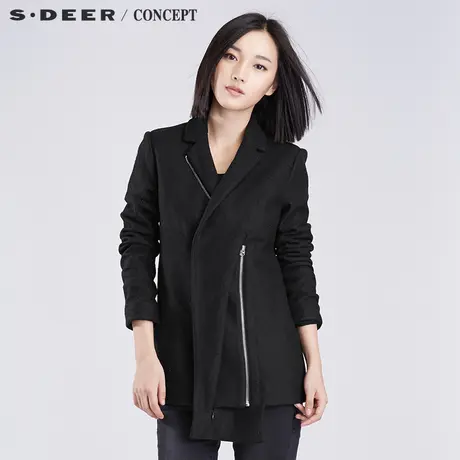 sdeer圣迪奥2018新款女装春装设计感多造型翻领毛呢外套S16382296图片