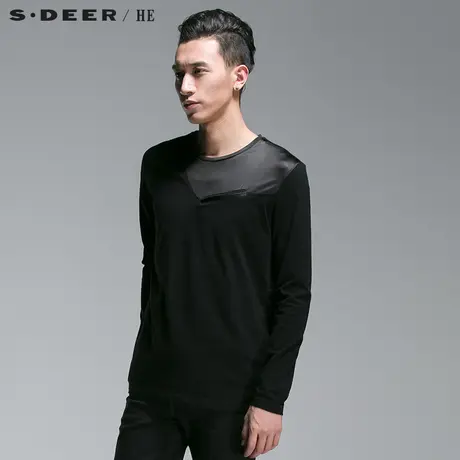 sdeerhe圣迪奥男装2017秋装简约时尚拼接纯棉长袖T恤H14170251图片