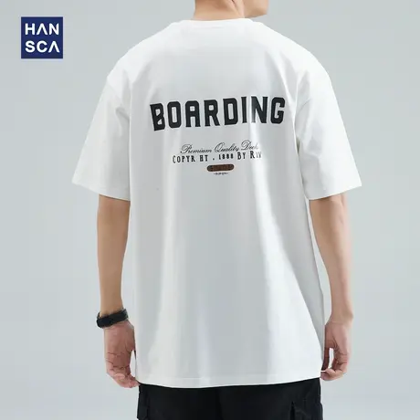 hansca 纯棉圆领短袖t恤男夏季重磅260g宽松百搭休闲印花半袖上衣商品大图